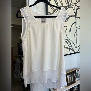 Go Silk white and cream tiered silk blouse size L
